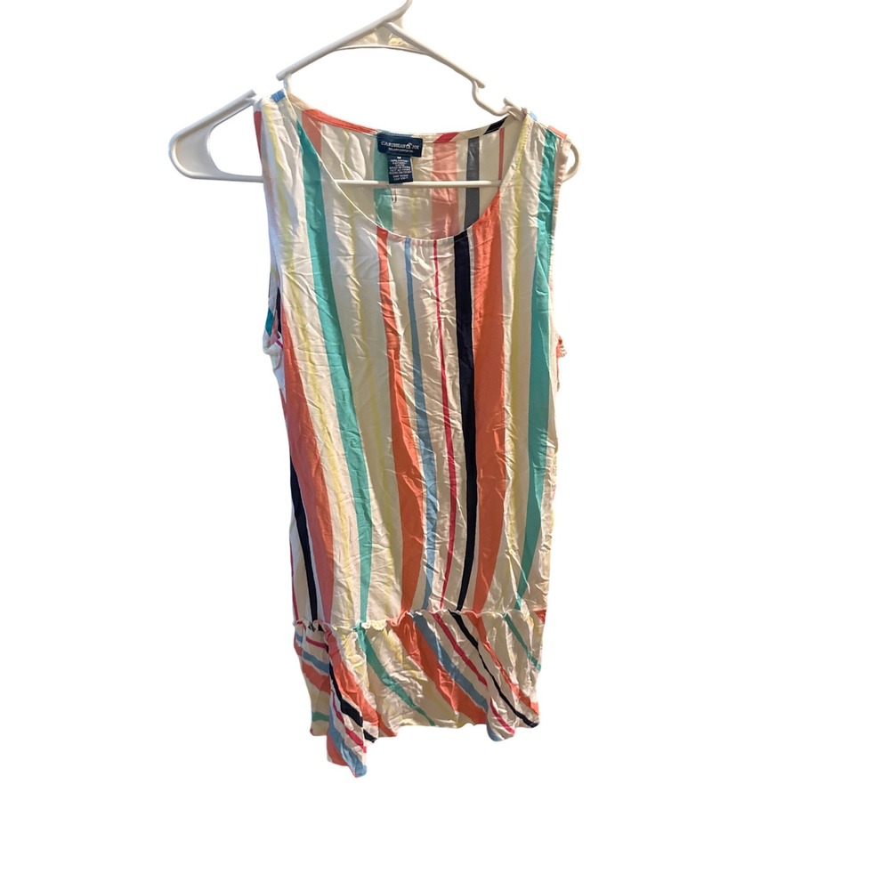 Caribbean Joe Womens Medium Multicolor Striped Rayon Ruffle Hem cover up